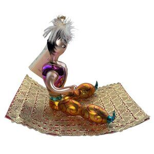 Laved Aladin On Magic Carpet Christmas Ornament Italian Blown Glass 1990s